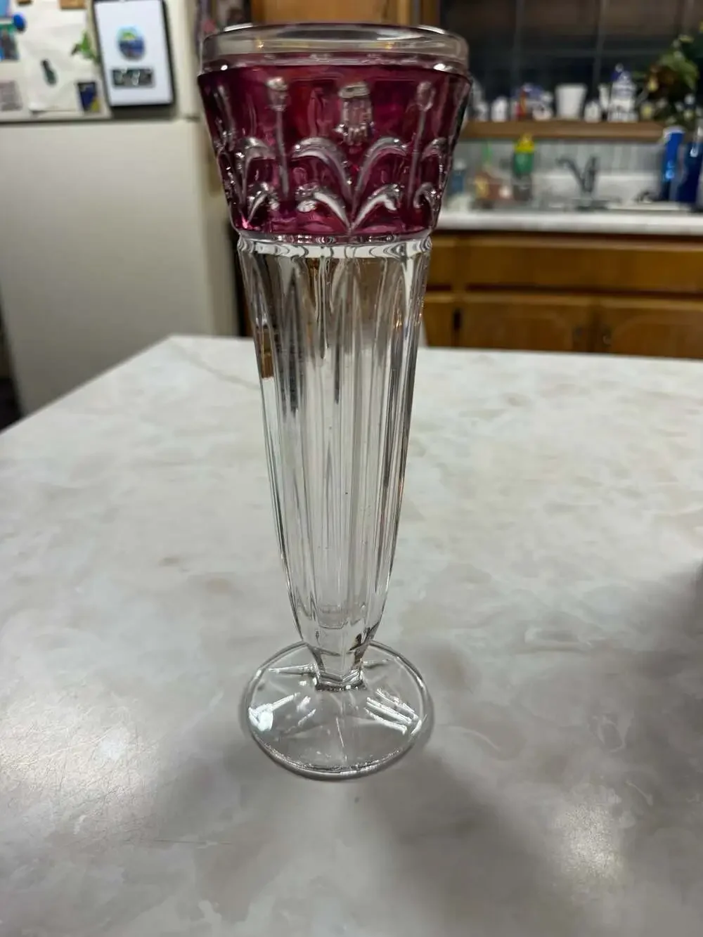 Anna Hütte West German Lead Crystal Ruby Flashed Cut-to-Clear Floral Tulip Vase